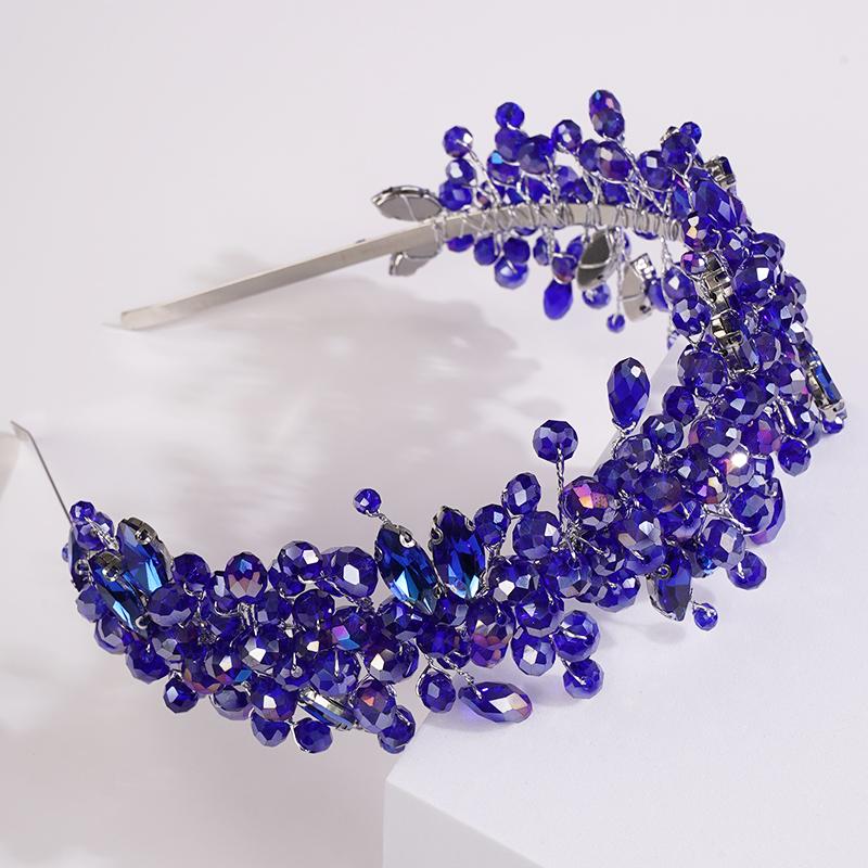 5 Colors Handmade Wedding Bride Luxury Red Blue Rhinestones Tiaras and Crowns Bridal Headband Costume Hair Accessories for Women