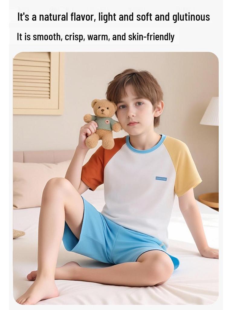 Kids' Summer Cotton Pajamas: Boys' Short Sleeve Lightweight Home Set for Tweens