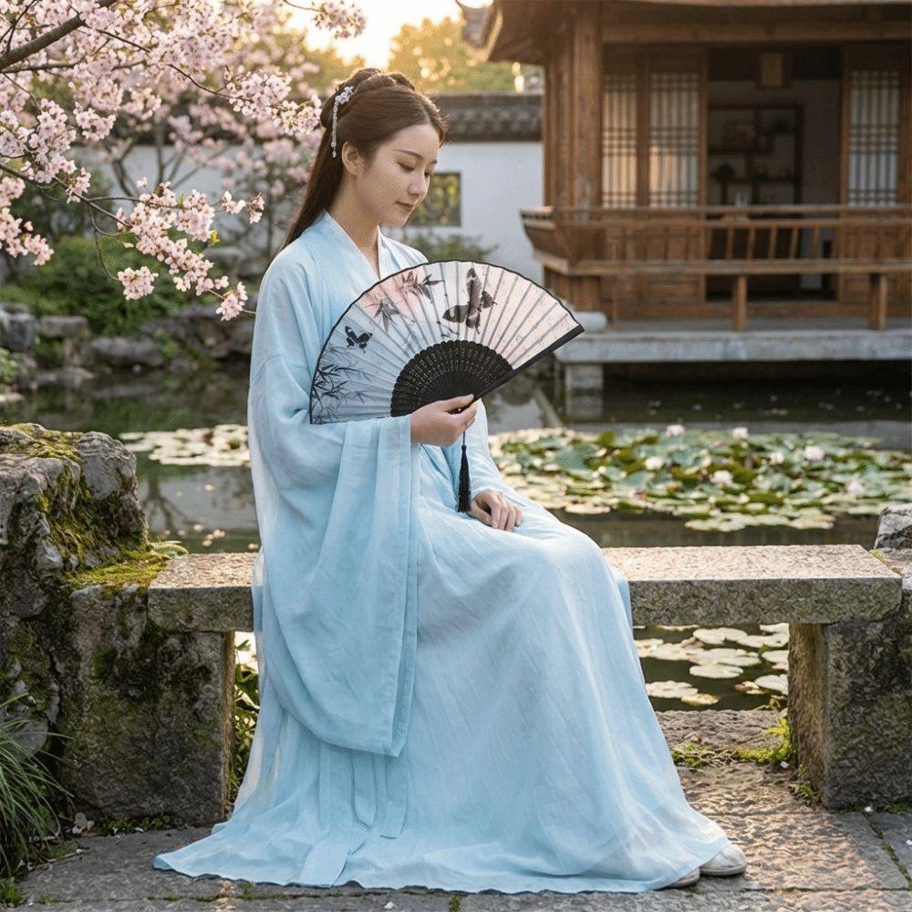 Antique Bamboo Folding Fan Ink Wash Painting Portable Fan Decorative Silk Hand Fan Hanfu Cheongsam