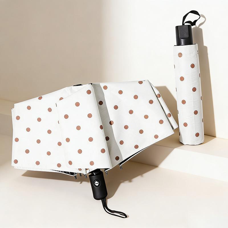 Parapluie Pliant à Pois Revêtement Noir Anti-UV Imperméable Parfait Pour le Trajet Quotidien et les Voyages