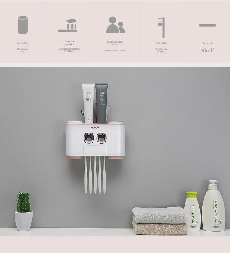 Yikeke Four-Person Family Toothpaste Dispenser & Toothbrush Holder - Wall-Mounted & No Drilling Required