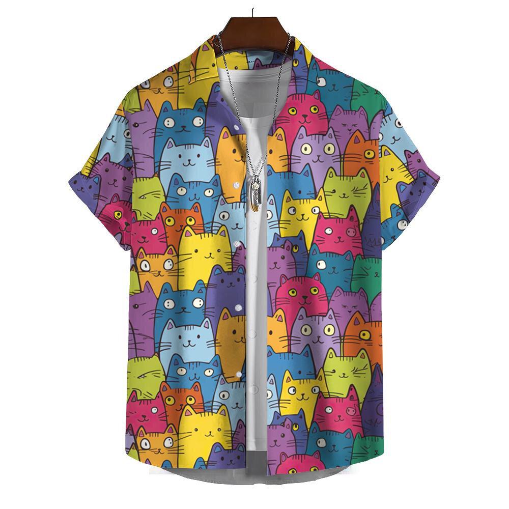 Funny Men's Shirts For Men 3d Cute Cat Print Tops Casual Men's Clothing Summer Short Sleeved Tops Tee Loose Oversized Shirt