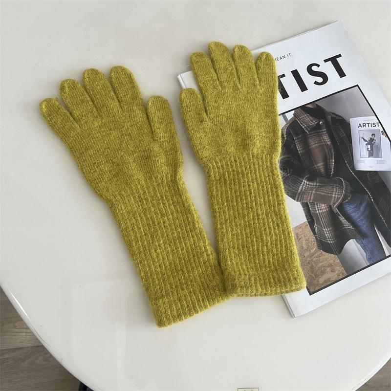 Zimowe dzianinowe rękawiczki z futra królika z długim rękawem damskie modne proste rękawiczki outdoorowe ciepłe tide