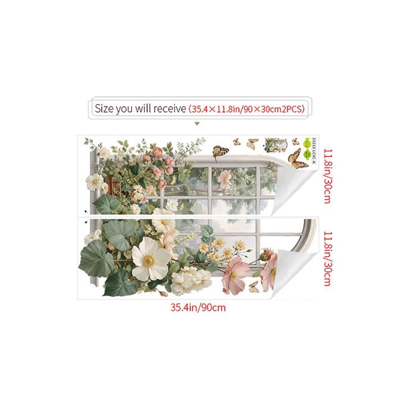 Arched Faux Window Wall Decal Flower and Butterfly Wall Sticker