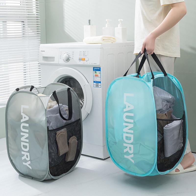 Portable Mesh Pop Up Laundry Hamper Wide Opening Breathable Collapsible Space-Saving Laundry Basket