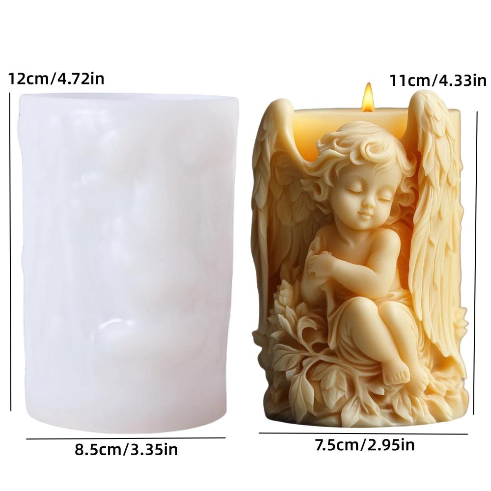 3D Uroczy Chłopiec w Kołysce Cylindrowa Świeca Forma Silikonowa Aniołek Chłopiec Dziewczynka Śpiący w Kołysce Forma na Świecę Anioł Żywica Gips Formy