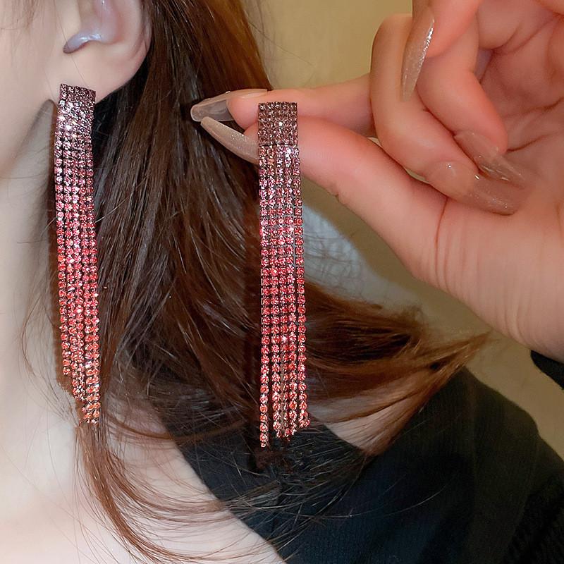 Luxury Super Flash Rhinestone Long Fringed Earrings for Women