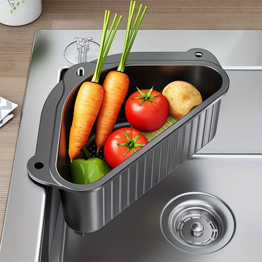 Triangular Sink Filter Basket with Suction Cups - Versatile Kitchen and Bathroom Storage Box for Food Drainage, Soap Storage - Perfect for Vegetables