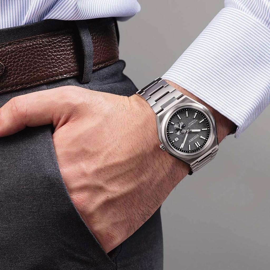 CITIZEN Zenshin Collection Automatic Men Watch Super Titanium Sapphire Glass Textured Face Gray Overseas Model NJ0180-80H