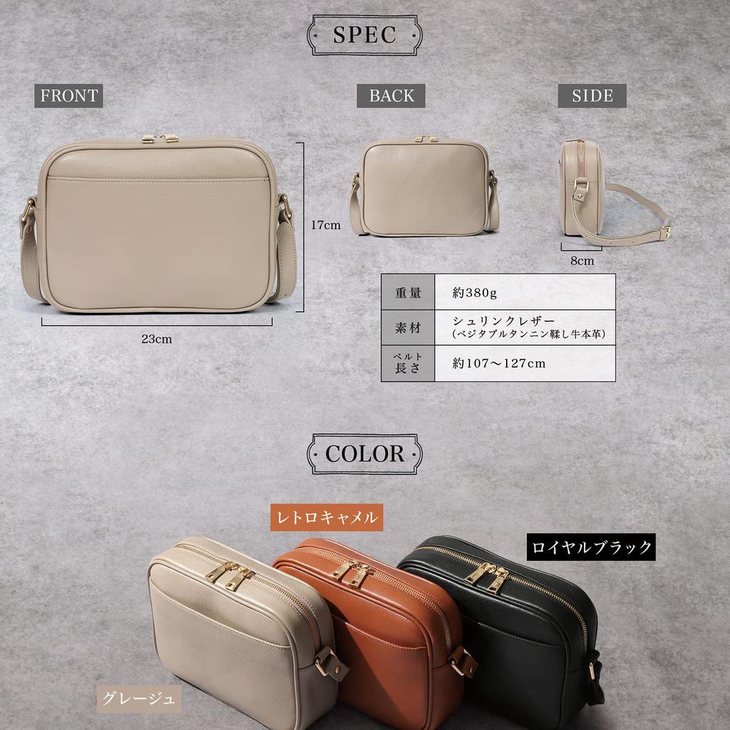 BLUE SINCERE Shoulder Genuine Cowhide Leather SHB10 Women's Bag, Leather, Compact, Lightweight, Mini, One-Shoulder Bag, Vegetable-Tanned / (Grey