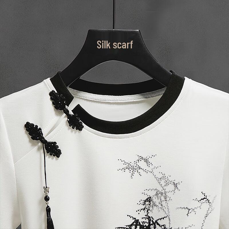 Damen Retro Chinesischer Stil Strasssteinbedrucktes T-Shirt