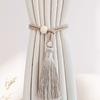 Bohemian Curtain Tiebacks Handwoven Rope with Tassels & Wood Beads Decorative Window Holdbacks for Living Room Bedroom Home Decor