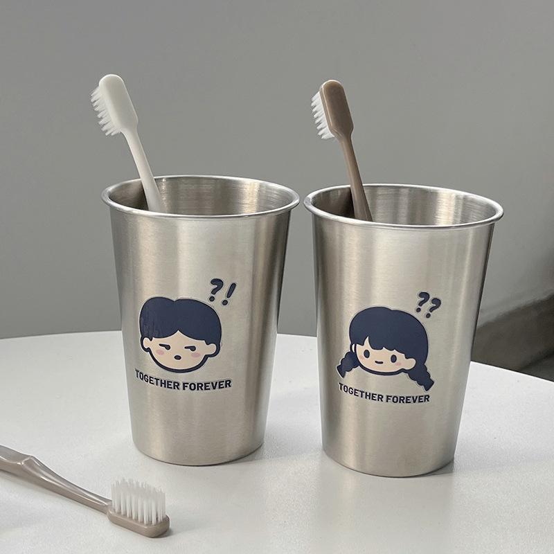 Question Mark Boys and Girls Thickened Anti-fall Stainless Steel Couple Toothbrush Cup Simple Mouthwash Cup Creative Wash Cup