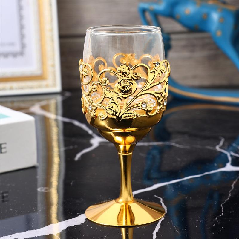 Golden Goblet Wine Glass Elegant Vintage Wine Cup Hollow Golden Wine Drinking Goblets for Housewarming Festive Gift