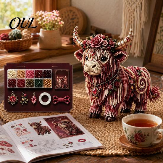 Progetto Artistico con Perline Mucca delle Highlands Kit, Artigianato Fai da Te Mitico Animale Decorativo 3D con Perline, per Adulti Adolescenti Kit Regalo Fatto a Mano Ornamento