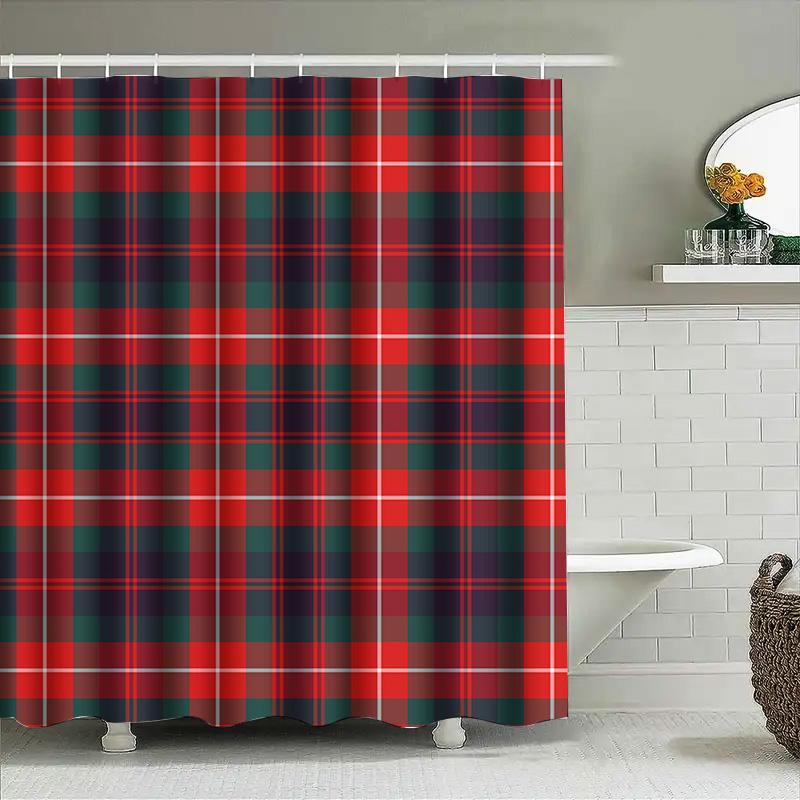 Plaid Bath Curtains Shower Curtain Modern Red Green Decorative Waterproof Fabric Bathtub Liner For Home Decoration