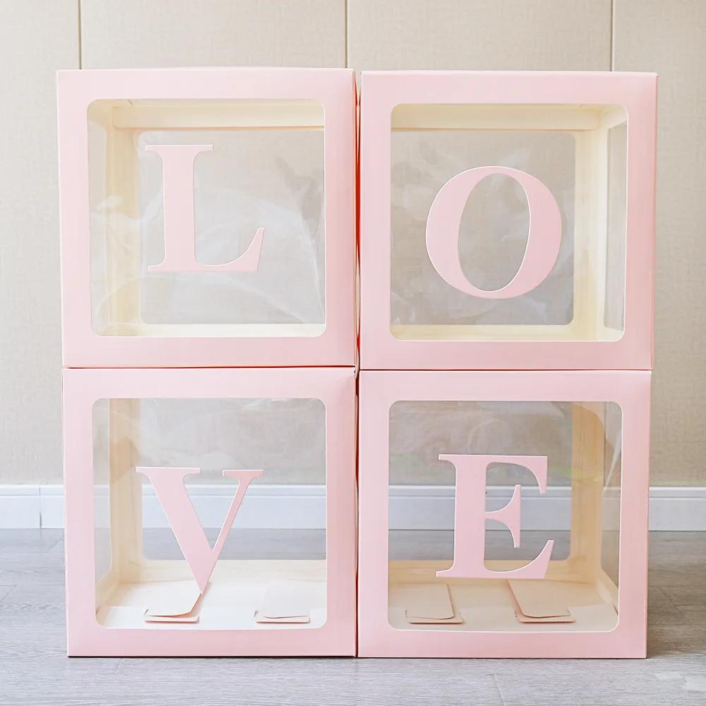 4PCS Transparent Balloon Box Birthday Surprise Box Proposal Advertisement Party Layout Cyber Red BABY Letter LOVE Box