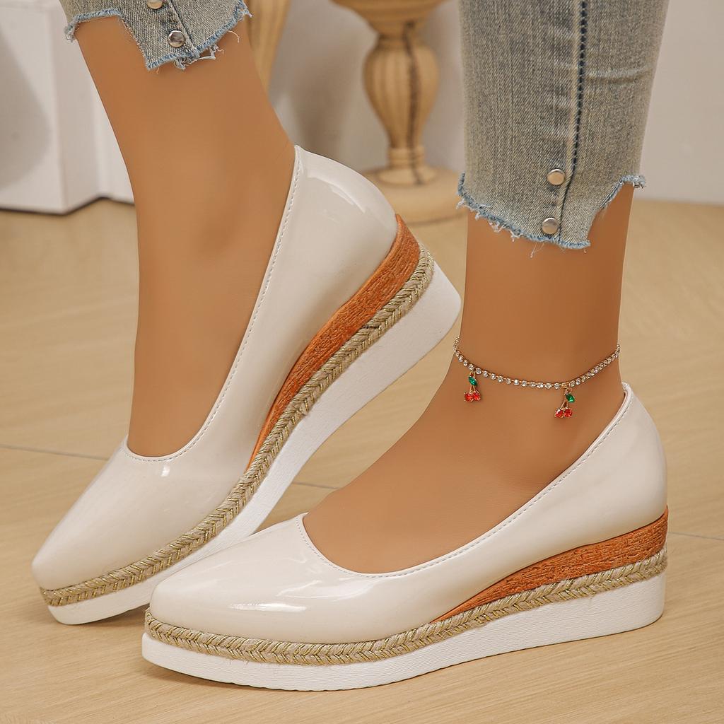 Fashion Women's Casual Wedge Heels Retro Thick-soled Shallow-mouth Women's Shoes Deep-mouth Office Shoes 2025 New