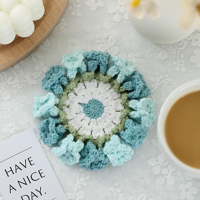 Colorful Handmade Crochet Threedimensional Petal DIY Splicing Bags Clothes Insulated Coaster Cotton Thread Cup Pad Decor Cup Mat