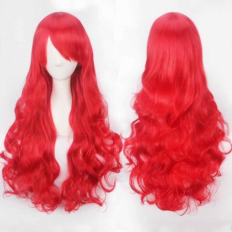 Parrucche Cosplay Europee e Americane, Parrucche Anime Colorate, Fibra ad Alta Temperatura, Capelli Lunghi e Ricci da 80 cm, Bottoni per il Commercio Estero