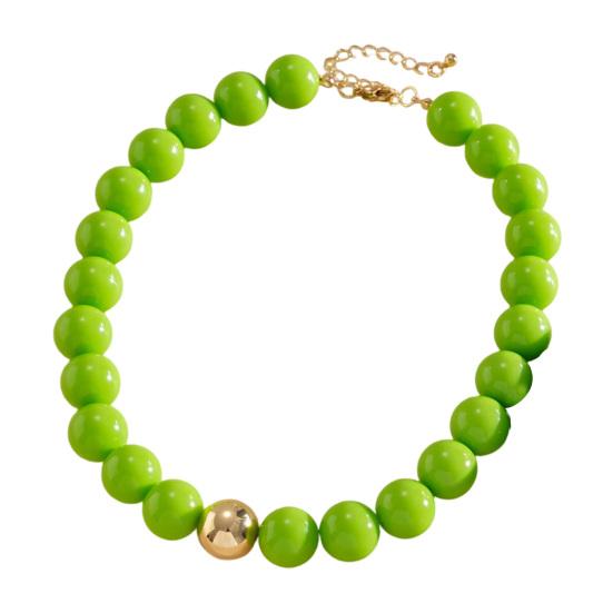 Perlenschmuck für Damen, Acryl-Kettenhalsband mit großen Perlen, Elastisches Armband mit runden Perlen, Sommerliches Retro-Accessoire