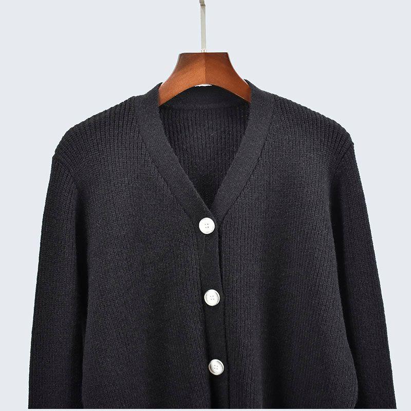 Fall and Winter Thick Long Sleeves Loose and Lazy Style Versatile Single-Breasted Pure Color Knitting Sweater Outwear Women's Clothing