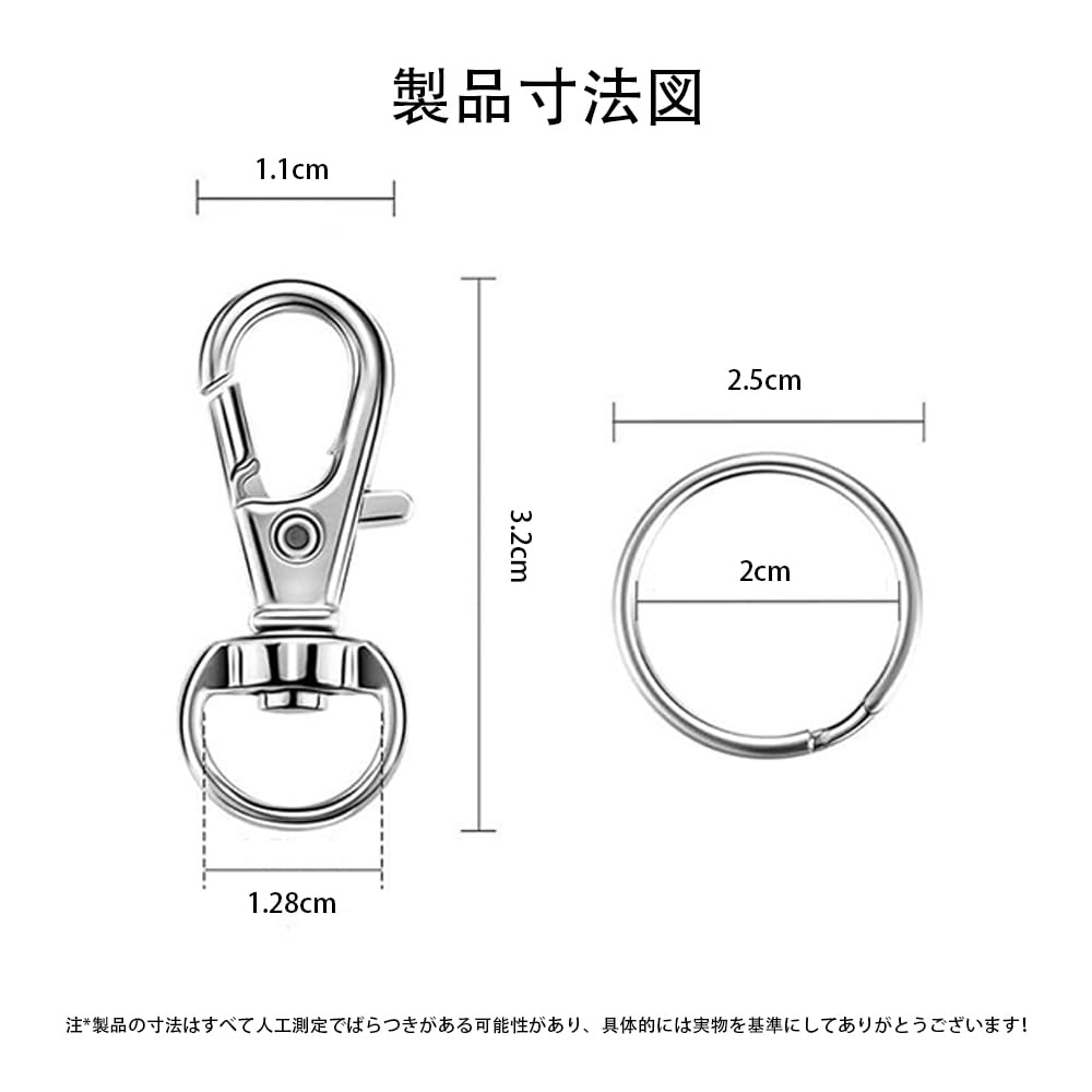 ZBYMOTW Keychain Double Ring Swivel Flat Handmade Accessory Craft Silver Parts, Hardware, 6-Piece Set, Keychain, Hook, One-Touch Detachable, Keyring,