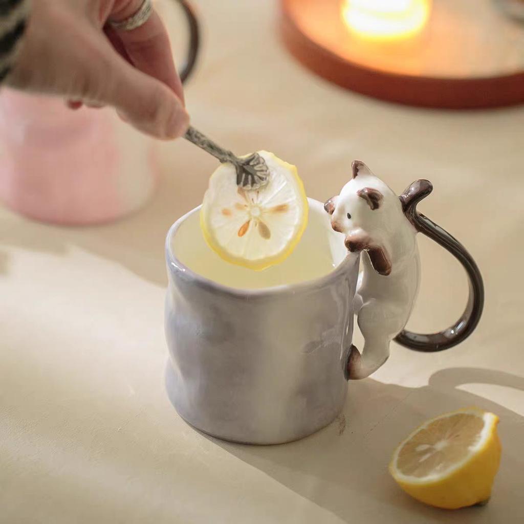 350ml Creative Ceramic Cat Mug with 3D Embossed Cat Design Exquisite Afternoon Tea Latte Coffee Cup Home Breakfast Milk Mug Gift