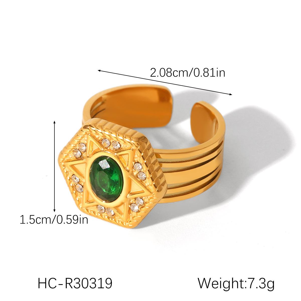 

Textured Six-Pointed Star Heart Open Ring Stainless Steel Inlaid Zircon Ring for Women Titanium Steel Non-Fading Ring