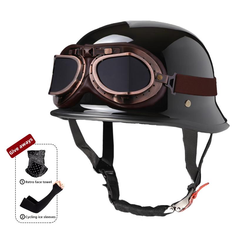 Motorcycle Helmet for Men In Summer, Harley Retro Half Helmet Electric Car, German Style Soldier Prince Cruise Car, Four Season