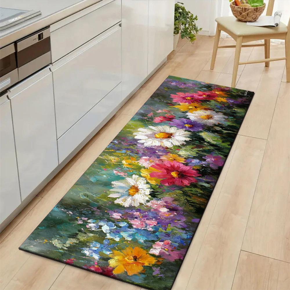 1Pcs Beautiful Floral Non-Slip Washable Area Rug Runner for Entryway, Living Room, Bedroom & Patio