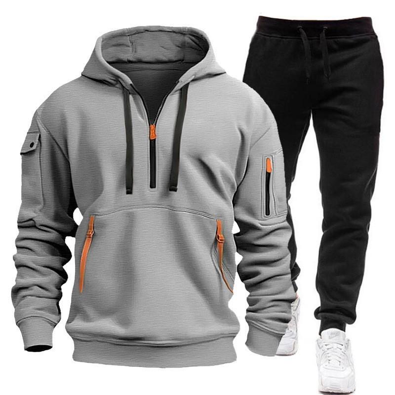 Autumn and winter men's sweater hoodie zipper multi-pocket jumper men's suit sports and leisure suit