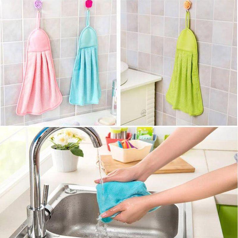 Velvet Coral Hand Towel Hanging Kitchen Towel Towel Absorbent Wipe Children Soft