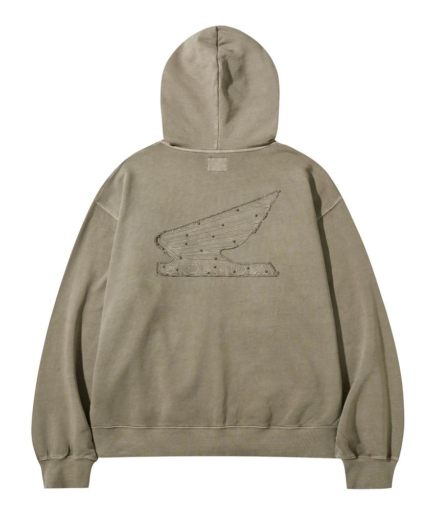 Phyps Motorcycle Honda Stud Wing Washing Hoodie Zip-Up_Beige