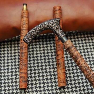 93.98 Cm Walking Stick with Cast Aluminum Handle Leather Wrapped Wooden Cane with Floral Design Gift for Him, Her