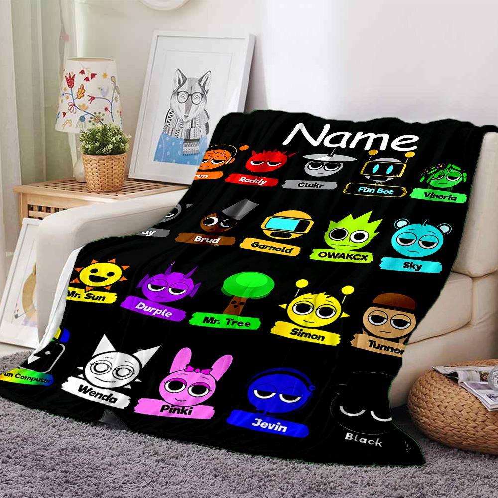 Customiz Name Personality Sprunki Themed Blanket Soft &Warm Sofa Office Bed Travel Lunch Break Blanket, Gift Suitable All Seasons