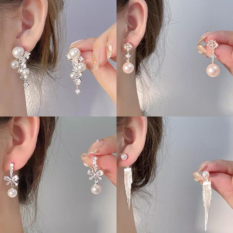 S925 Silver Needle Fairy Flower Earrings - Elegant Luxury 4-Piece Set for Women