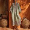 Women Bohemian Printed Kaftan Dress V Neck Bell Sleeve Maxi Dress Ethnic Style Loose Fit Robe