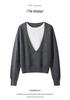 35% Cashmere Women's Color Block Faux Layered Korean Style Pullover Sweater