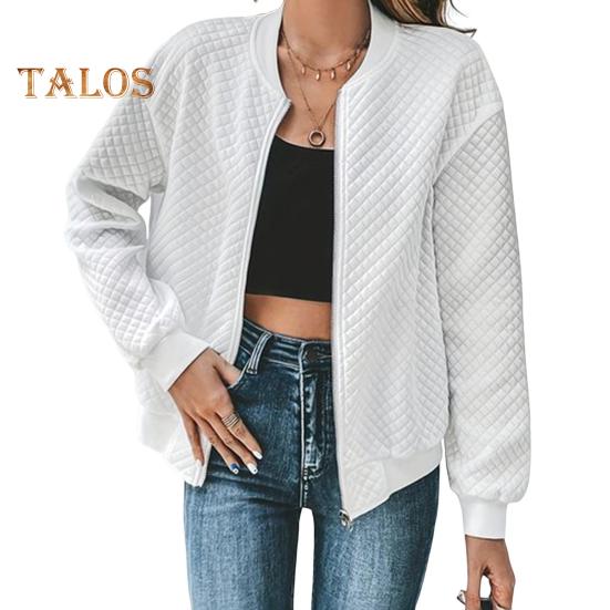 Damenjacke mit Rundhalsausschnitt, einfarbig, Reißverschluss, lockerer Thermo-Kurzmantel, elastische Bündchen, langärmelig, Pendeln, Dating, Frühling, Herbst, Wintermantel