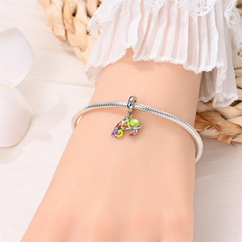 100% Copper Colorful Chameleon Animal Charms Beads Fit Qikaola Original Bracelets Diy Birthday Jewelry Making