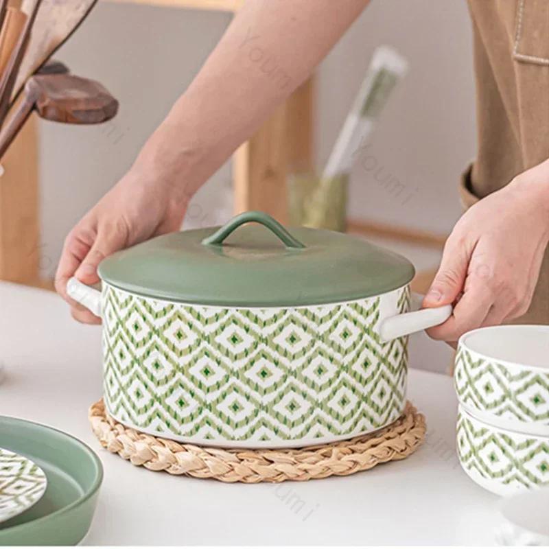 Modern Style Ceramic Plate Retro Restaurant Steak Pasta Dining Plates Delicious Dishes Large Soup Bowls Household Tableware