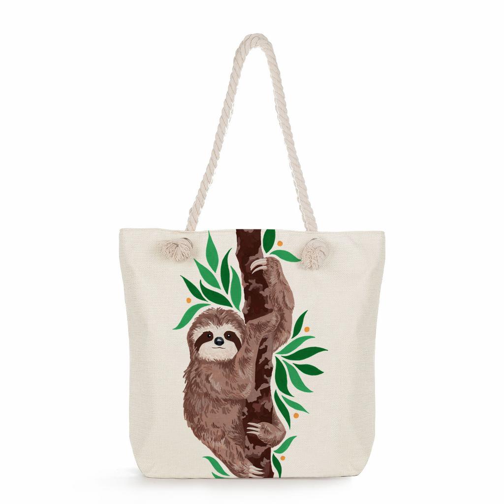 Multifunctional sloth Printed Thick Rope Shoulder Beach Bag Casual large capacity handbag 0121