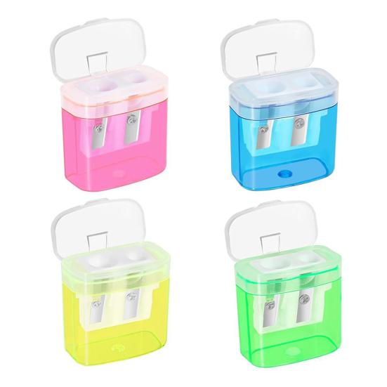 Portable Pencil Sharpener with Lid Dual Holes Pen Sharpener Plastic Manual Students Pencil Sharpener for Classroom Office Home