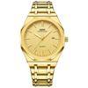 Men's Quartz Business Watch Gold Stainless Steel 40mm Round Octagonal Bezel with Calendar and Luminous Hands