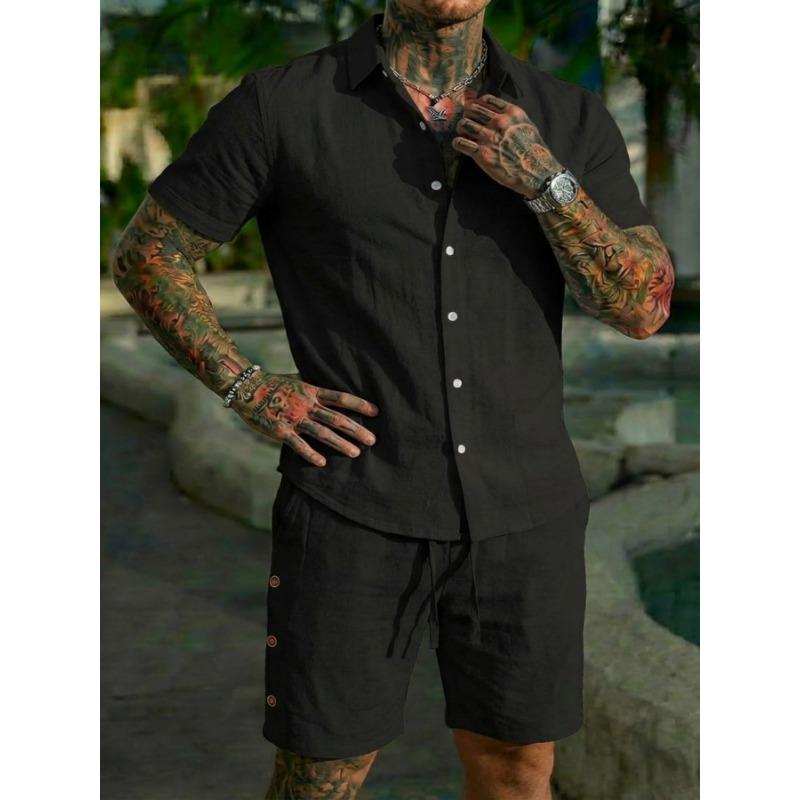 Men Casual Summer Short Sleeve Shirt And Shorts Beach Vacation Set