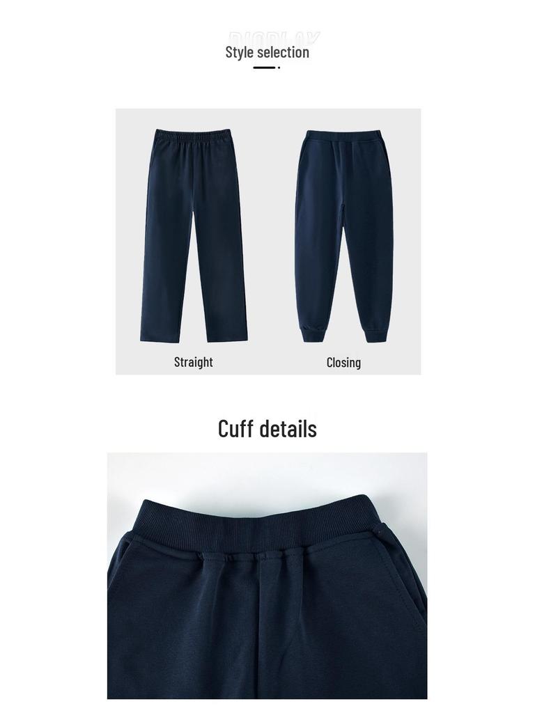 Calças Esportivas Retas com Forro de Fleece Azul Escuro para Meninas do Ensino Fundamental - Uniforme Escolar Primavera/Outono