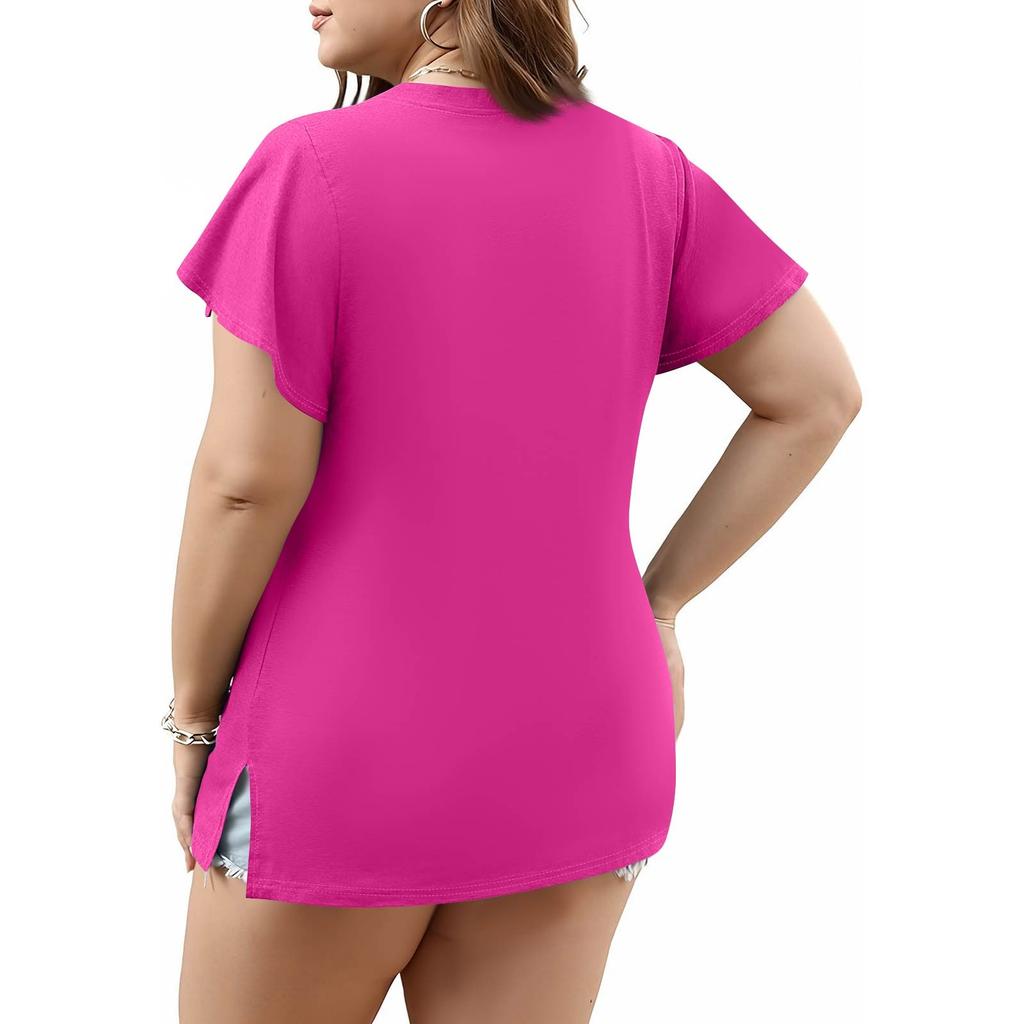 Women's Fashion Casual Colour V-Neck Short Sleeve Oversized T-Shirt Top