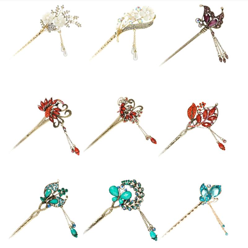 Vintage Chinese Style Hair Stick, 1 Piece Metal Hairpin with Rhinestone Decoration
