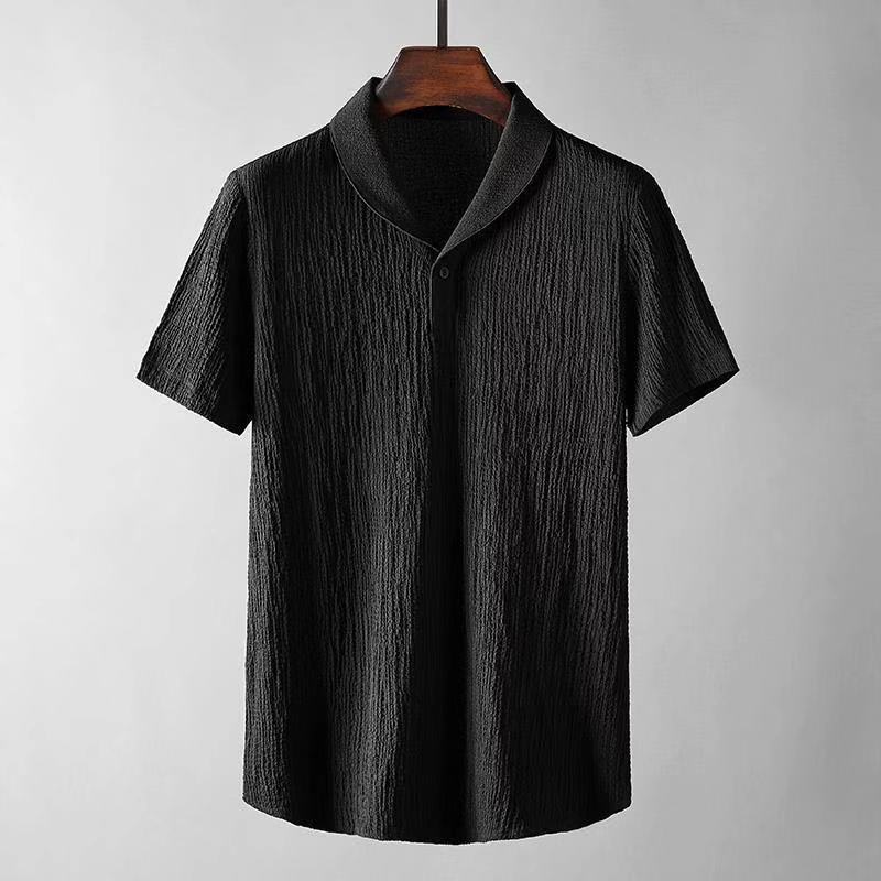 Summer Fashionable Trendy Men's 2-Piece Set Casual Sports Suit Shawl Collar White Short Sleeve T-Shirt